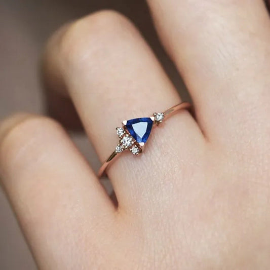 Exquisite Blue Zircon  Women Rose Gold Colour Wedding Engagement Rings Jewelry Size 4-11