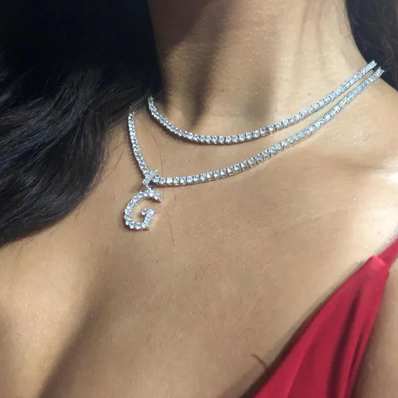 Men Hip Hop Iced Out Custom Name Tennis Letter Pendant Necklaces Cubic Zirconia Alphabet Charm Pendants Hiphop Women Jewelry