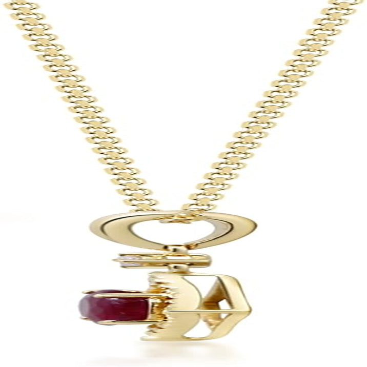10K Yellow Gold Genuine Ruby and Natural Diamond (I1) Pendant for Women.