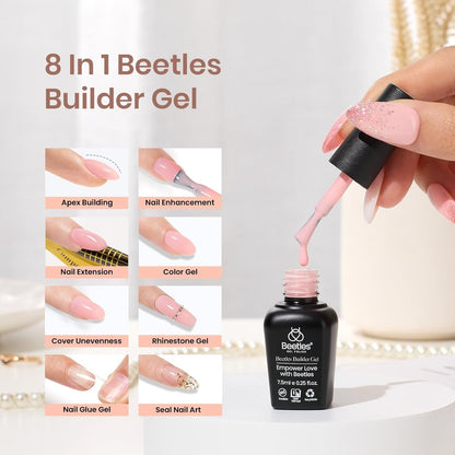 Beetles Builder Gel 12 Pcs, 8-In-1 Pink Rose Nude Gel Builder for Nails Beige White Colors Hard Gel Builder Extension Gel Nail Strengthener Nail Art Design Summer Gifts for Women