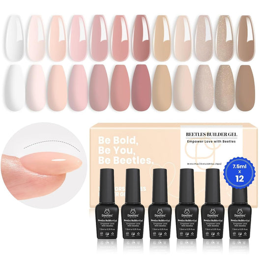 Beetles Builder Gel 12 Pcs, 8 - In - 1 Pink Rose Nude Gel Builder for Nails Beige White Colors Hard Gel Builder Extension Gel Nail Strengthener Nail Art Design Summer Gifts for Women - WORLD TIME VISITS