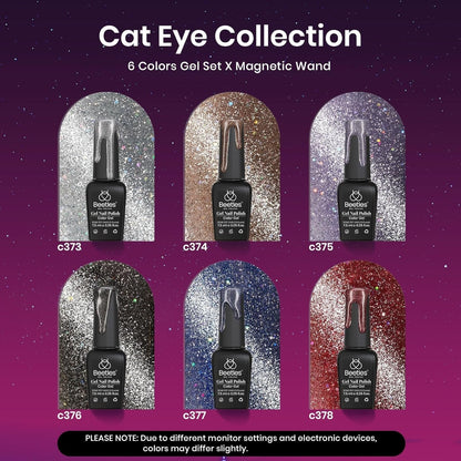 Beetles Cat Eye Gel Nail Polish Set 6 Colors Glitter Red Purple Blue Nail Polish with Magnet Spring Gel Polish Soak off U V Led Gifts for Women Girls Salon DIY Home - WORLD TIME VISITS