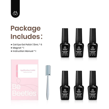 Beetles Cat Eye Gel Nail Polish Set 6 Colors Glitter Red Purple Blue Nail Polish with Magnet Spring Gel Polish Soak off U V Led Gifts for Women Girls Salon DIY Home