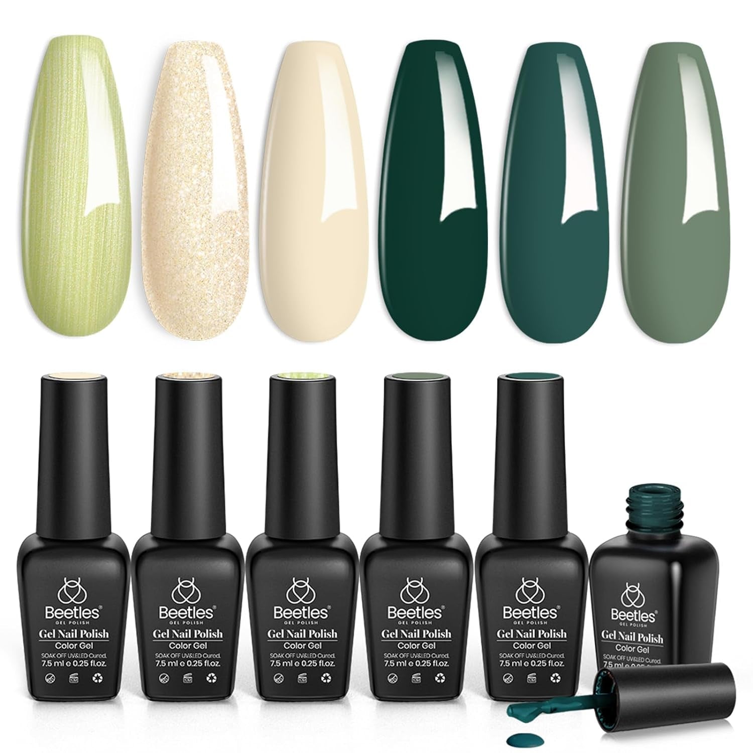 Beetles Gel Nail Polish Kit 6 Colors Green Gel Nail Polish Glitter Pearl Gel Nail Polish Spring Gel Polish Soak off Uv LED Nail Lamp Gel Nail Kit DIY Home Nail Manicure - WORLD TIME VISITS