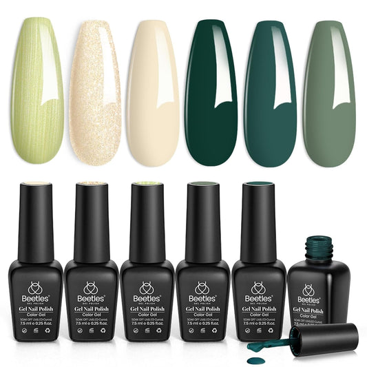 Beetles Gel Nail Polish Kit 6 Colors Green Gel Nail Polish Glitter Pearl Gel Nail Polish Spring Gel Polish Soak off Uv LED Nail Lamp Gel Nail Kit DIY Home Nail Manicure - WORLD TIME VISITS