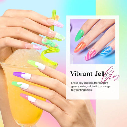Beetles Jelly Gel Nail Polish Set, 6 Colors Jelly Blue Purple Crystal Gel Nail Polish Rainbow Yellow Green Orange Nail Uv LED Nail Art Gifts for Women
