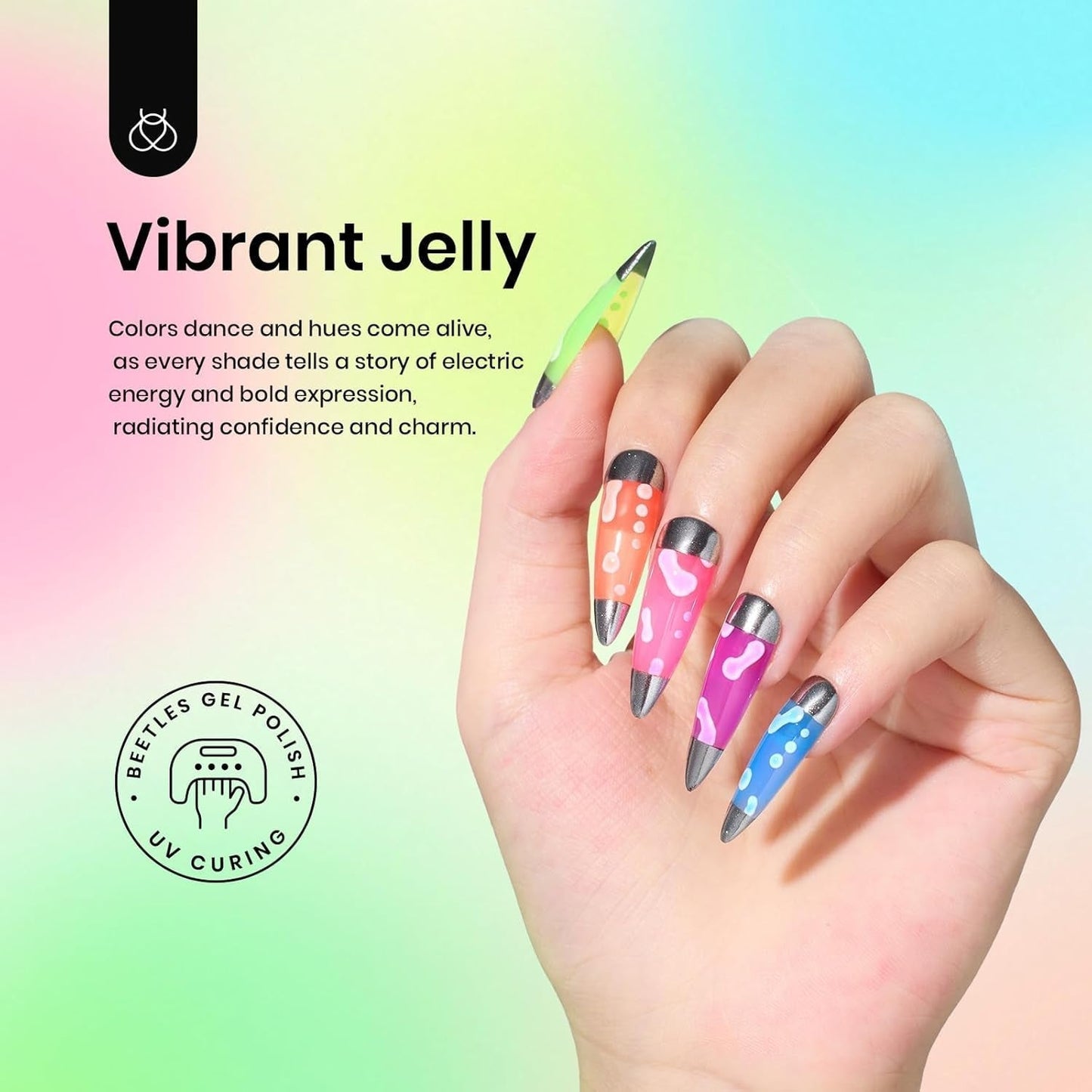 Beetles Jelly Gel Nail Polish Set, 6 Colors Jelly Blue Purple Crystal Gel Nail Polish Rainbow Yellow Green Orange Nail Uv LED Nail Art Gifts for Women