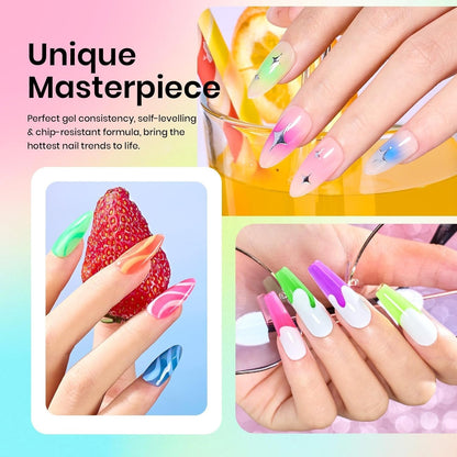 Beetles Jelly Gel Nail Polish Set, 6 Colors Jelly Blue Purple Crystal Gel Nail Polish Rainbow Yellow Green Orange Nail Uv LED Nail Art Gifts for Women