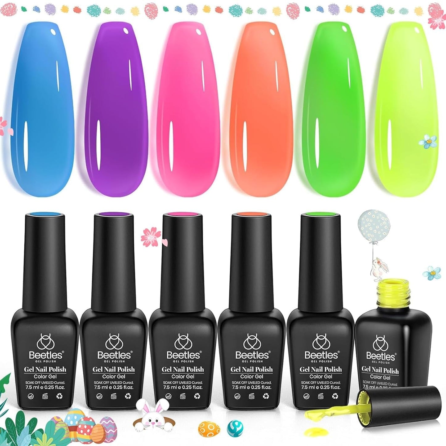 Beetles Jelly Gel Nail Polish Set, 6 Colors Jelly Blue Purple Crystal Gel Nail Polish Rainbow Yellow Green Orange Nail Uv LED Nail Art Gifts for Women - WORLD TIME VISITS