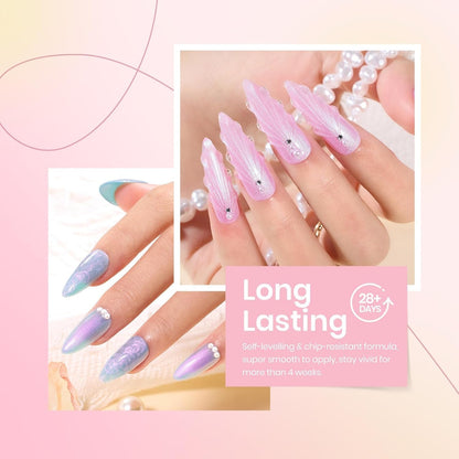 Beetles Pearl Gel Nail Polish, 6 Colors Shimmer Pearl White Pink Purple Mermaid Nail Drawing Summer Gel Polish Soak off Uv Led Gel Polish Swirl Shell Thread Effect DIY Manicure Gift for Girls Women