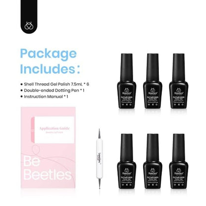 Beetles Pearl Gel Nail Polish, 6 Colors Shimmer Pearl White Pink Purple Mermaid Nail Drawing Summer Gel Polish Soak off Uv Led Gel Polish Swirl Shell Thread Effect DIY Manicure Gift for Girls Women