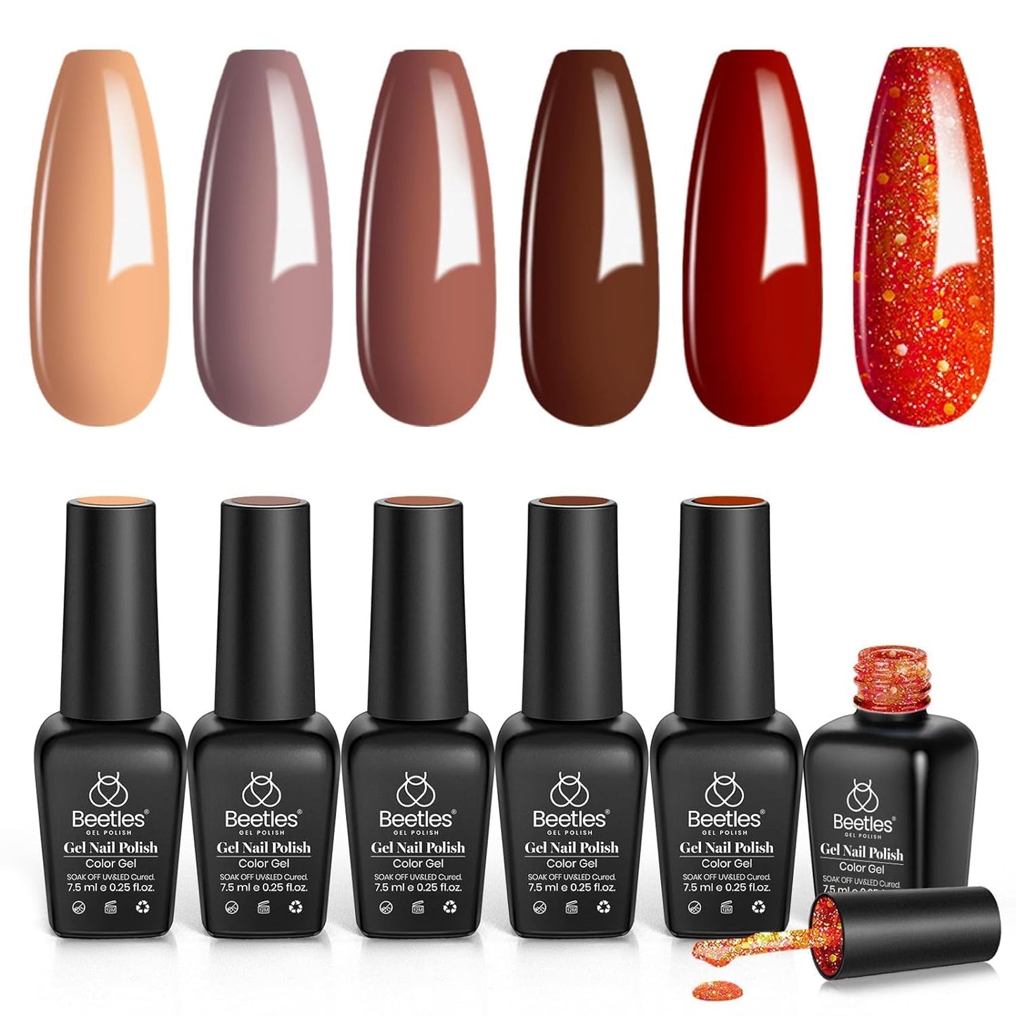 Beetles Red Gel Nail Polish Set, Caramel Collection Burgundy Red Brown Gel Nail Polish Kit 6 Colors Summer Gel Polish Nail Gel Soak off Nail Uv Lamp Manicure Gifts for Women Grils - WORLD TIME VISITS