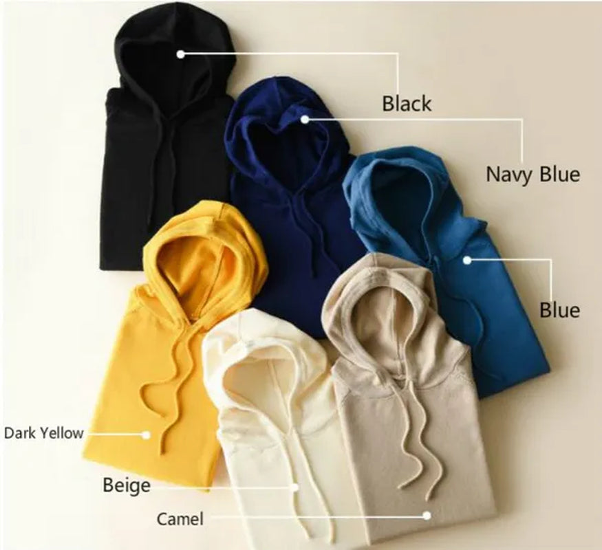6 Colors Women Fashion Wool Pure Cashmere Casual Hooded Drawstring Pull Pullovers Plus Size S-XXL