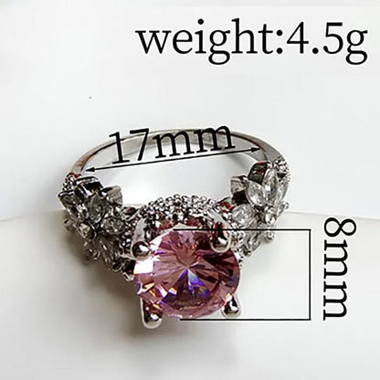 Women 925 Silver Plated Pink CZ Sapphire Wedding Birthstone Bride Flower Jewelry Ring Size 6-10