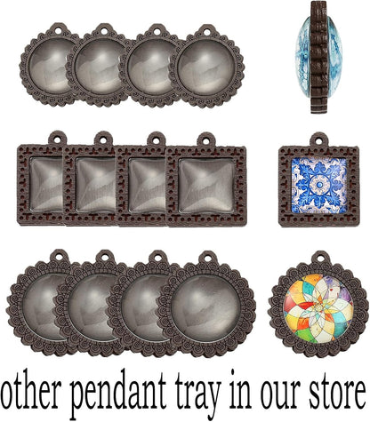 Bezel Pendant Trays round Wooden and Glass Cabochon round Clear Dome for DIY Crafting Photo Jewelry Making