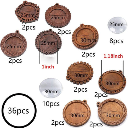 Bezel Pendant Trays round Wooden and Glass Cabochon round Clear Dome for DIY Crafting Photo Jewelry Making - WORLD TIME VISITS