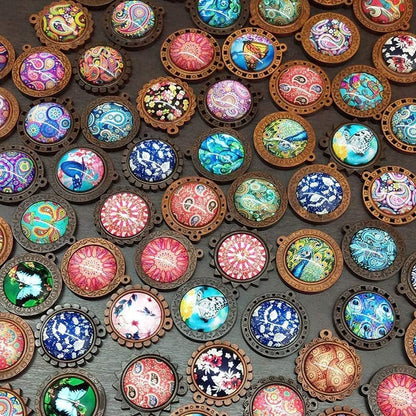 Bezel Pendant Trays round Wooden and Glass Cabochon round Clear Dome for DIY Crafting Photo Jewelry Making