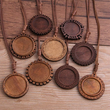 Bezel Pendant Trays round Wooden and Glass Cabochon round Clear Dome for DIY Crafting Photo Jewelry Making