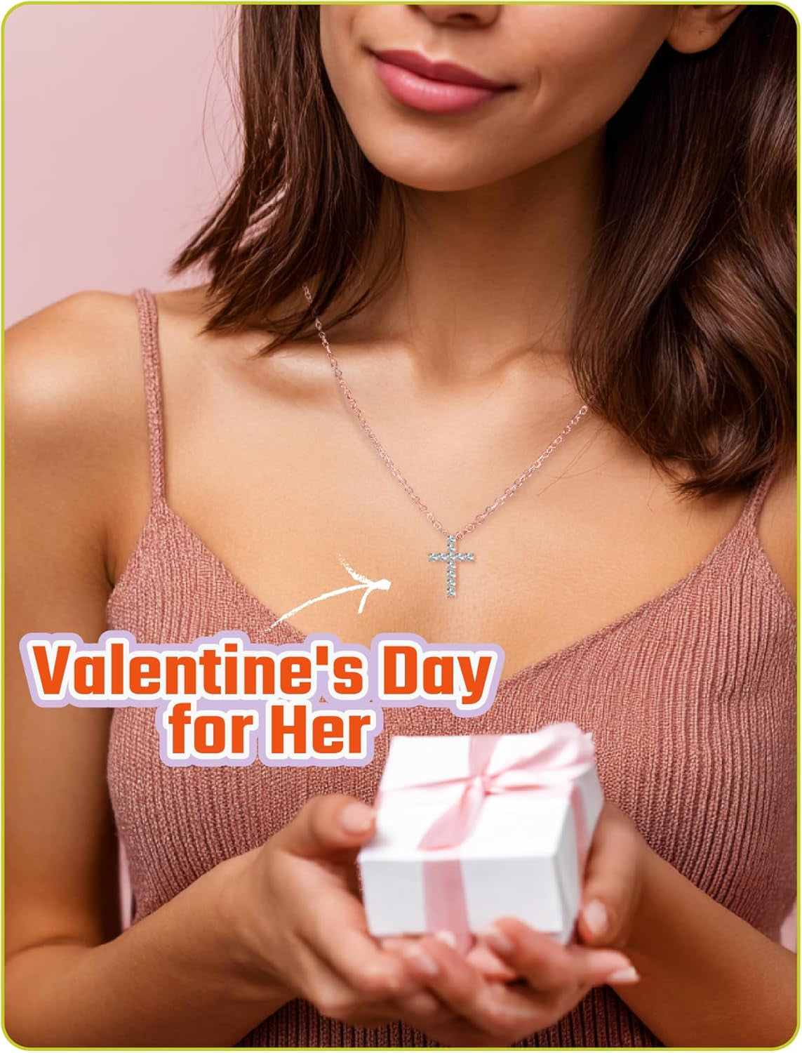 Cross Necklace for Girls Women 925 Sterling Silver 14K Gold Plated 5A Cubic Zirconia Womens Cross Jewelry Pendant, Birthday Valentine'S Day Baptism Christian Gifts for Her Wife (White/14K/Rose)