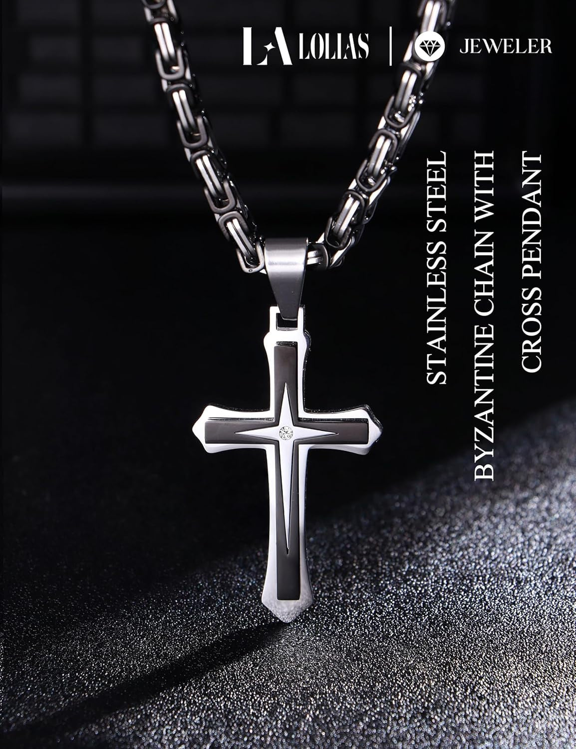 Black 14K Gold Plated 𝐂𝐫𝐨𝐬𝐬 𝐍𝐞𝐜𝐤𝐥𝐚𝐜𝐞 for Men Stainless Steel 𝐁𝐲𝐳𝐚𝐧𝐭𝐢𝐧𝐞 Chain with Cross Pendant Necklace 𝐌𝐞𝐧𝐬 𝐆𝐢𝐟𝐭 22-30Inch