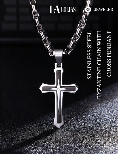 Black 14K Gold Plated 𝐂𝐫𝐨𝐬𝐬 𝐍𝐞𝐜𝐤𝐥𝐚𝐜𝐞 for Men Stainless Steel 𝐁𝐲𝐳𝐚𝐧𝐭𝐢𝐧𝐞 Chain with Cross Pendant Necklace 𝐌𝐞𝐧𝐬 𝐆𝐢𝐟𝐭 22-30Inch
