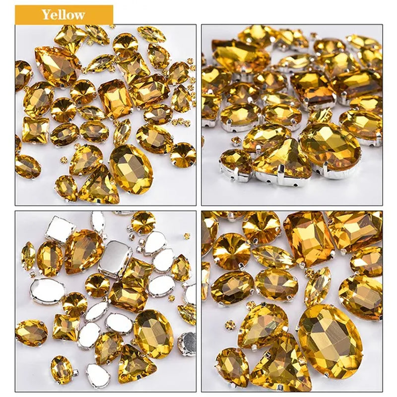 50PCS Mix Size Gold Champagne Glass Rhinestones for Clothing Loose Flatback Dress Stones Decorative Crystal Sew on Rhinestones