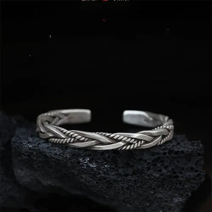 925 Sterling Silver Twisted Woven Bracelet Man Women Neutral Retro Thai Original Handmade Exquisite Unique Opening Bangle Gift