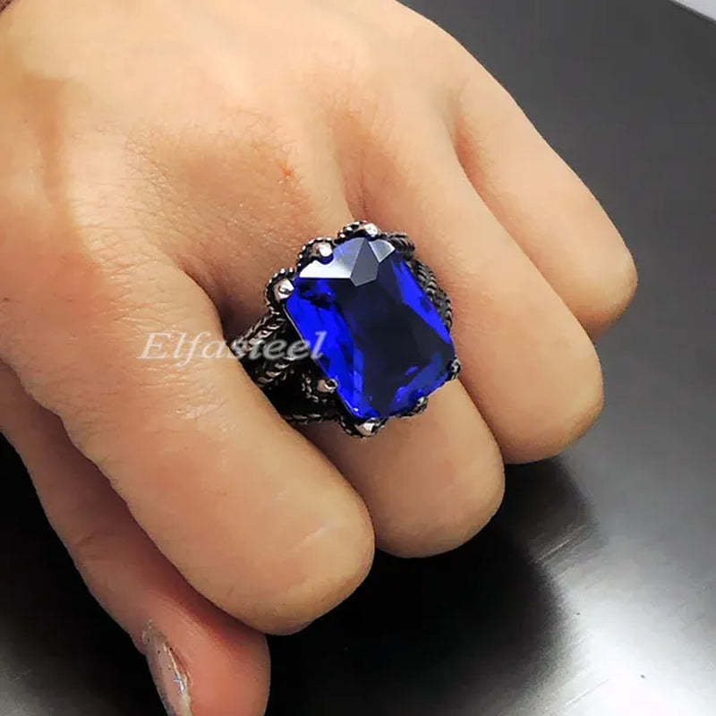 MEN'S BOY"S Dragon Claw Sapphire Ruby Blue CZ 316L Silver Stainless Steel Biker Ring US Size 8 To15