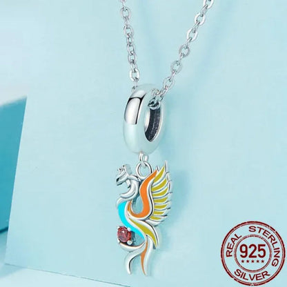 925 Sterling Silver Phoenix Pendant Charm Fine Color Enamel Bird Charm Beads Fit Original Bracelet Necklace DIY Jewelry