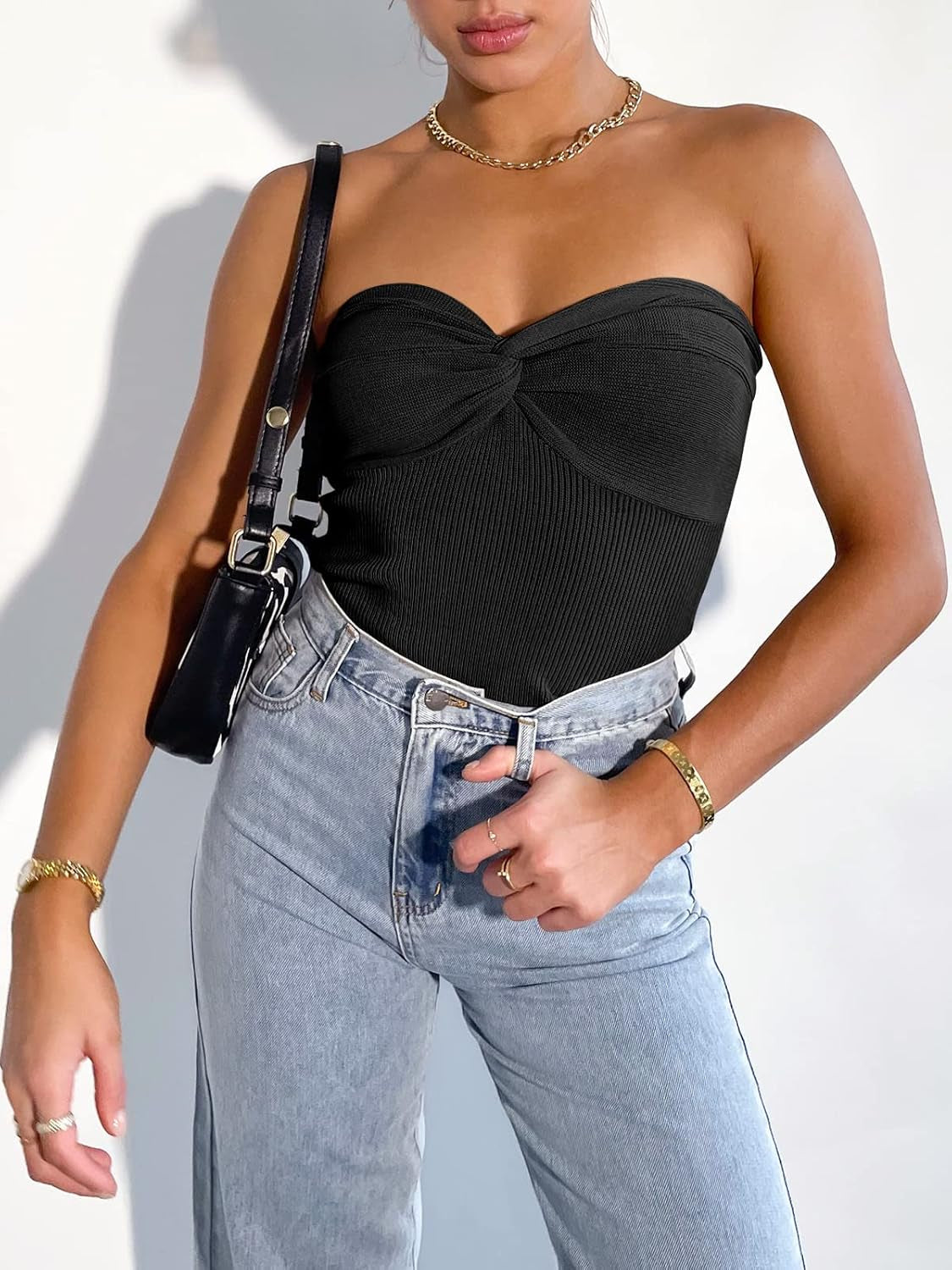 Women Crop Tube Tops Bandeau Strapless Ribbed Knit Twist Knot Y2K Corset Tanks Top 2025 Summer Vacation Outfits