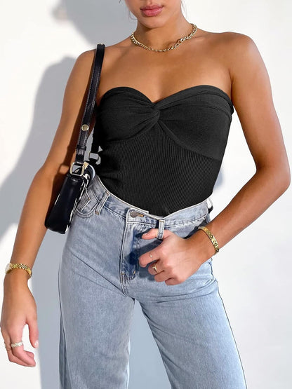 Women Crop Tube Tops Bandeau Strapless Ribbed Knit Twist Knot Y2K Corset Tanks Top 2025 Summer Vacation Outfits