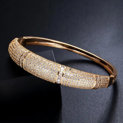 Gloriya Expensive Ladies Modern Jewelry Silver Gold Plated Micro Pave Sparkle AAAAA Cubic Zircon Women Noble Bangle Bracelet for Engagement Gift
