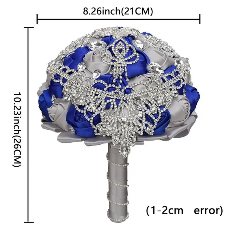 21CM Creative Ribbon Silk Rose Bride Holding Flowers Rhinestone Brooch Tassel Wedding Bouquet Wedding Party Bridal Bouquet Photography Props