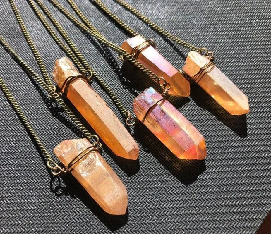 Raw Tangerine Titanium Citrine Crystal Necklace - Handmade Healing Burnt Orange Boho Jewelry