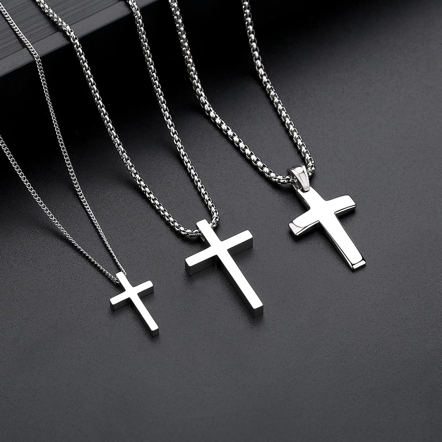 Black Gold Silver Cross Necklace for Boys Stainless Steel Mens Cross Pendant Chain Necklace for Men Women Religious Jewelry Gifts for Boys Girls Chain 16-24 Inches