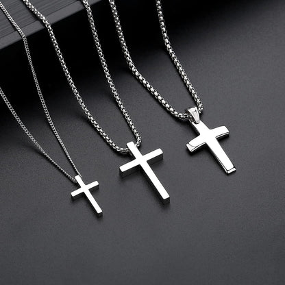 Black Gold Silver Cross Necklace for Boys Stainless Steel Mens Cross Pendant Chain Necklace for Men Women Religious Jewelry Gifts for Boys Girls Chain 16-24 Inches