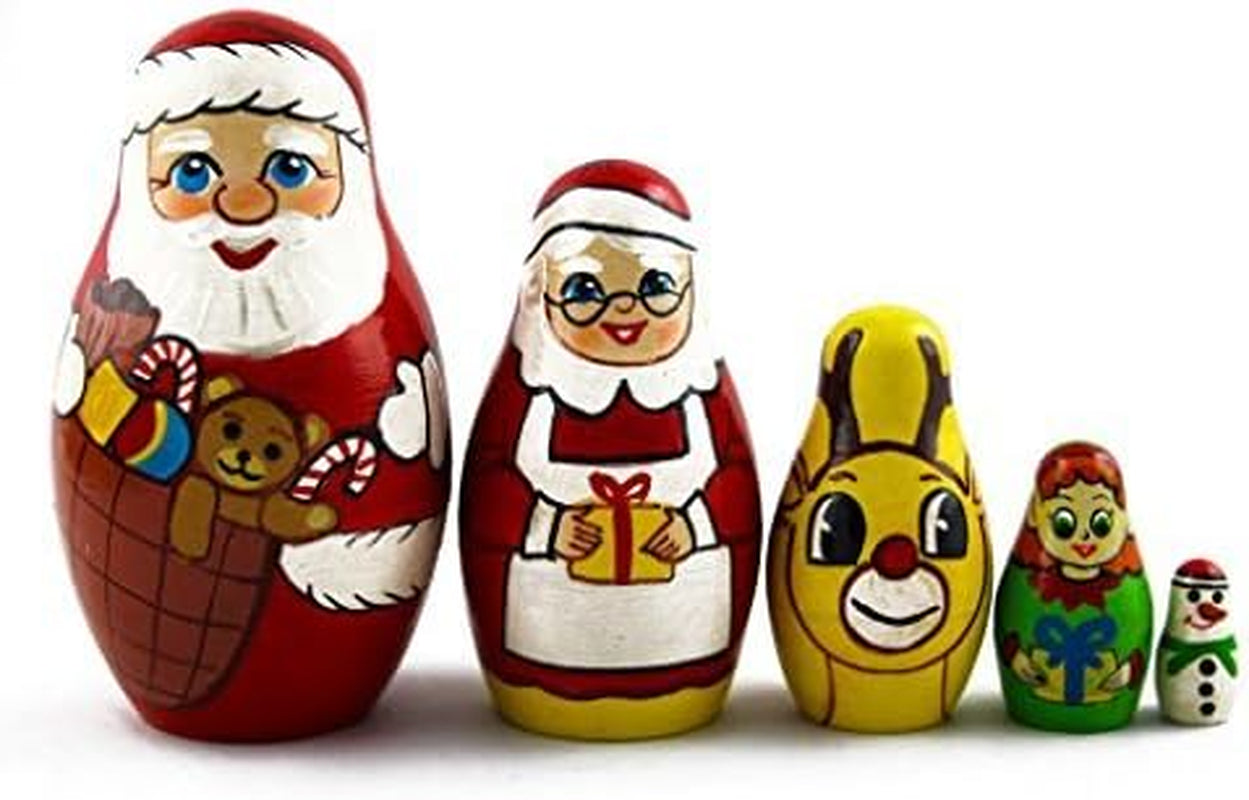 Matryoshka Matrioska Babuska Russian Nesting Wooden Doll Christmas Story Santa Claus Babooshka 5 Pc Stacking Hand Painting Beautiful Nested Matriosjka