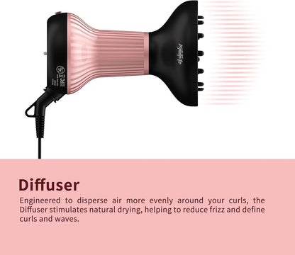 Diffuser Hair Dryer for Curly Hair with Ceramic Tips, Lightweight Elegance, 2-In-1, Gifts for Her, Reduces Frizz, Enhances Curls, Volumizes, Portable Hair Dryer, ALCI Safety Plug