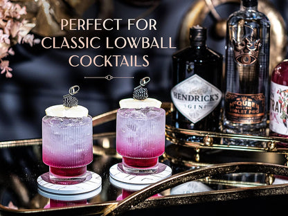 Vintage Art Deco Ribbed Lowball Cocktail Glasses | Set of 4 | 12 Oz Crystal Double Old Fashioned Tumblers for Drinking Classic Whiskey, Gin, Vodka Bar Drinks | round Glassware - WORLD TIME VISITS
