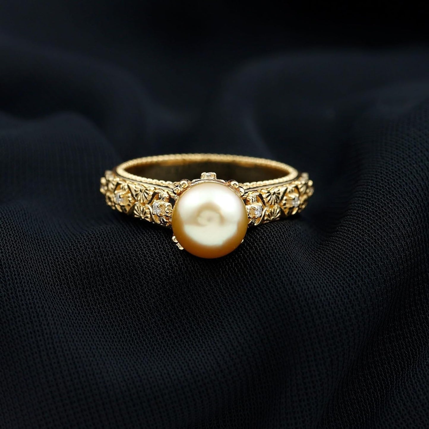 Golden South Sea Pearl Solitaire Ring, 8 MM Cultured Pearl, 5 Ct, Valentine Day Gifts for Her