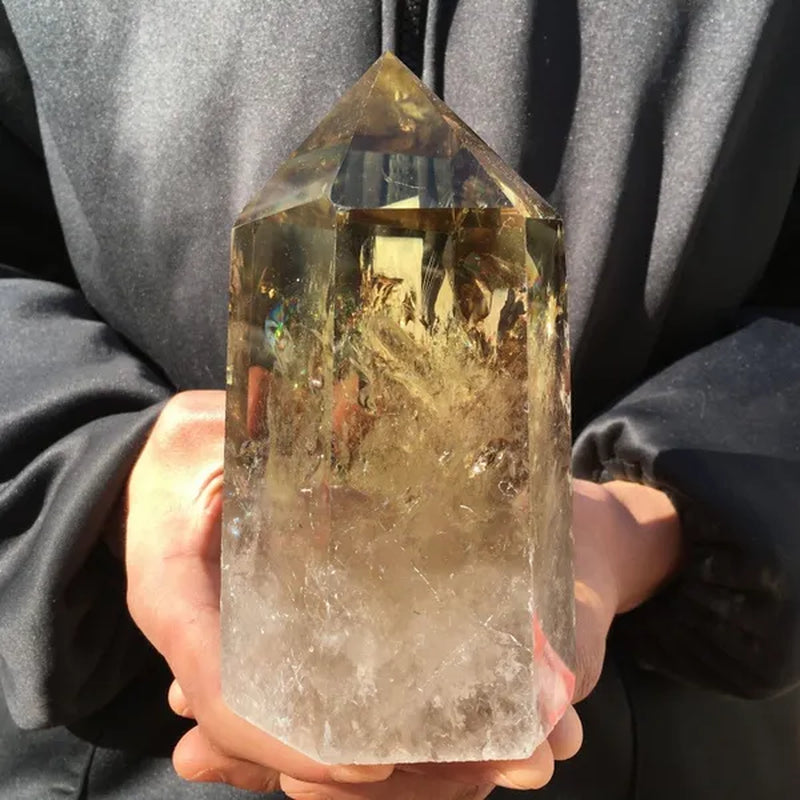 700g/800g/1000g Natural Large Size Clear Citrine Tower Points Smoky Citrine Quartz Crystal Healing Wand for Decoration