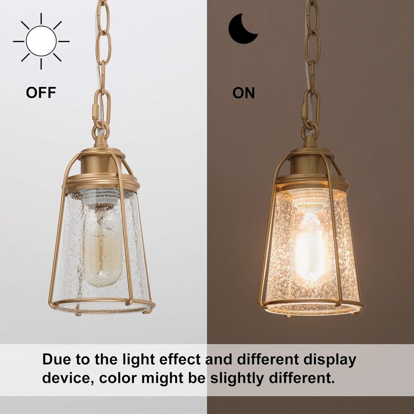 Gold Pendant Lighting, Mini Modern Hanging Light Fixture with Seeded Glass Shade for Kitchen Island, Foyer, Hallway, Bedroom and Entryway