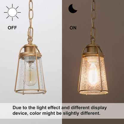 Gold Pendant Lighting, Mini Modern Hanging Light Fixture with Seeded Glass Shade for Kitchen Island, Foyer, Hallway, Bedroom and Entryway