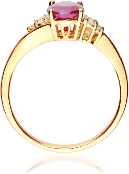 10K Yellow Gold Genuine Ruby & Diamond (I1,I2) (Size 10) Propose Promise Ring for Women