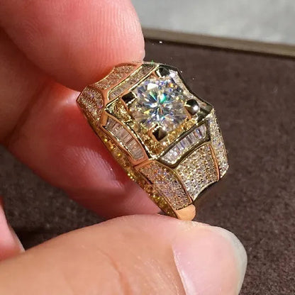 Fashion Men'S Accessories Gold Plated Silver Color Cubic Zirconia Rings Mens Zircon Ring Engagement Wedding Band Ring Fashion Jewelry Size 6-13
