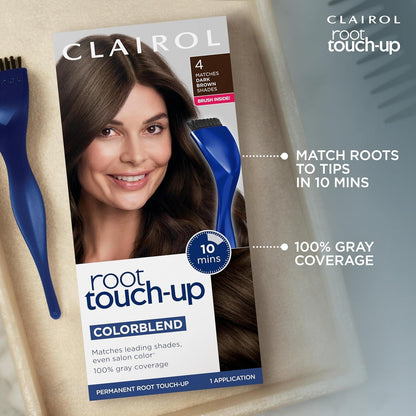Root Touch-Up by Nice'N Easy Permanent Hair Dye, 4 Dark Brown Hair Color, Pack of 2