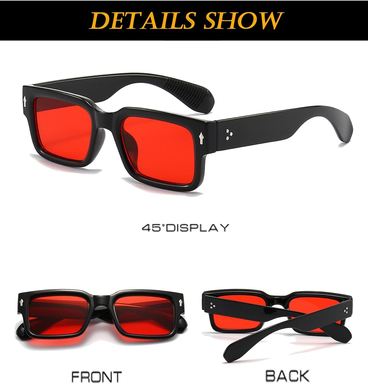 Square Frame Sunglasses for Women Men Trendy Chunky Rectangle Sun Glasses Black Shades UV400 Protection