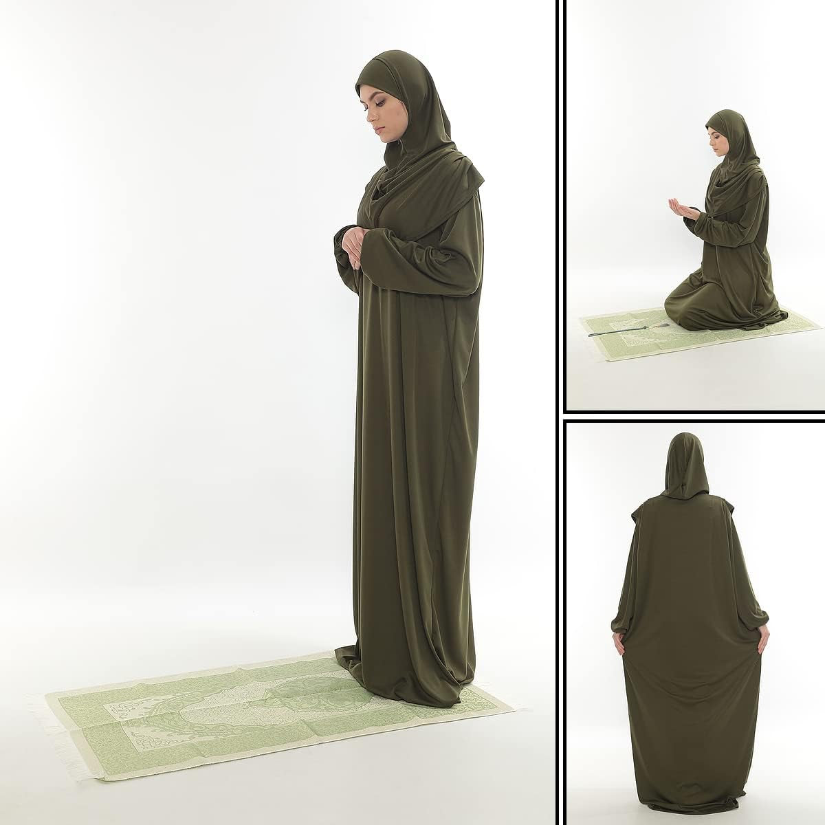 Prayer Dresses for Women Muslim Outfits Abaya One-Piece Niqab Burka Hijab Islamic Prayer Rug & Beads, Islamic Set
