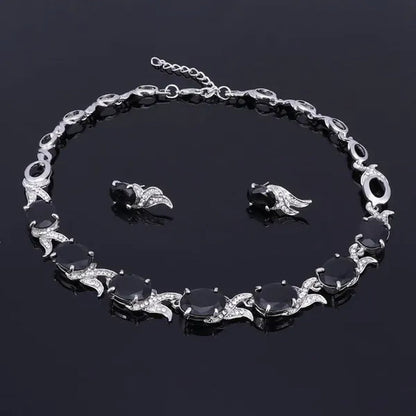 Fashion Women Zircon Rhinestone Necklace Earring Silver Plated Wedding Party Dress Jewelry Sets