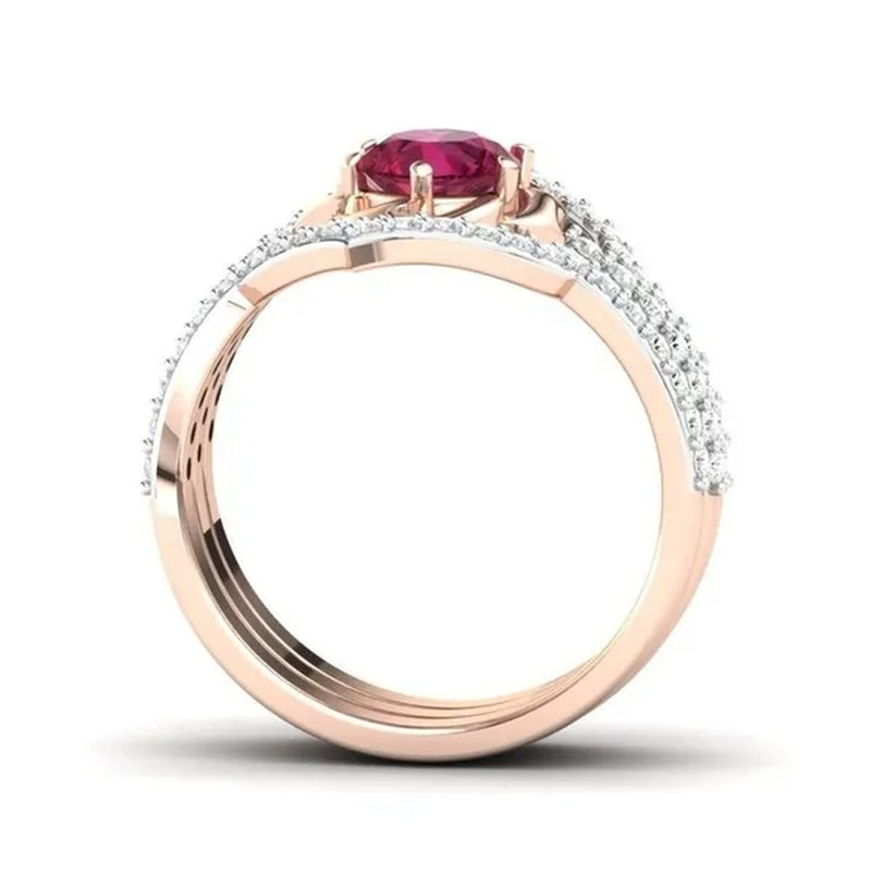New High Quality  Rose Gold Natural Ruby Diamond Ring Ladies Engagement Wedding Ring Anniversary Ring Jewelry Size 5-12